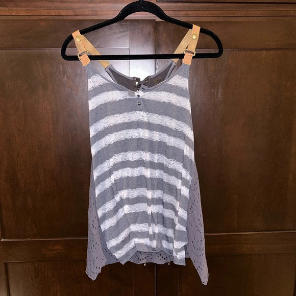 We The Free People Leather Strap Striped Tank Top - Picture 1 of 5